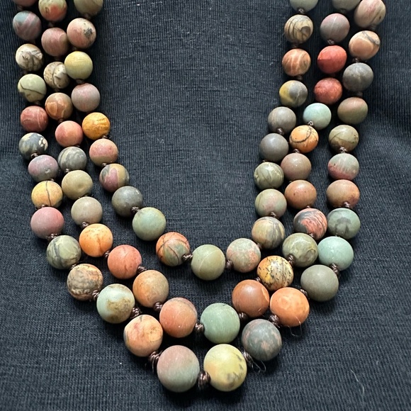 NWOT 60" 8mm Picasso Jasper Necklace, Earthy Natural Stone Brown/Blue/Red/Cream - Picture 5 of 9
